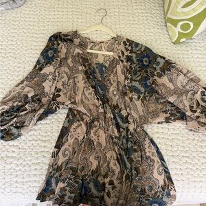 Free People Paisley Dress in Blue and Cream